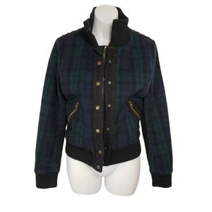 Maison Scotch Plaid Spike Embellished Wool Blend Jacket Green Size 1